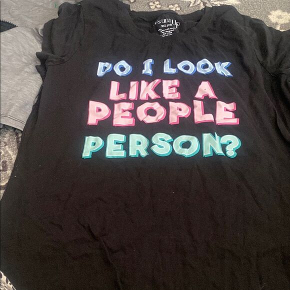 Black Graphic T-Shirt with Colorful Text - Picture 3 of 3